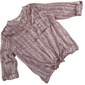 OLIVIA GRACE Womens Floral Print Tie Front V Neck Long Sleeve Blouse Top Size L